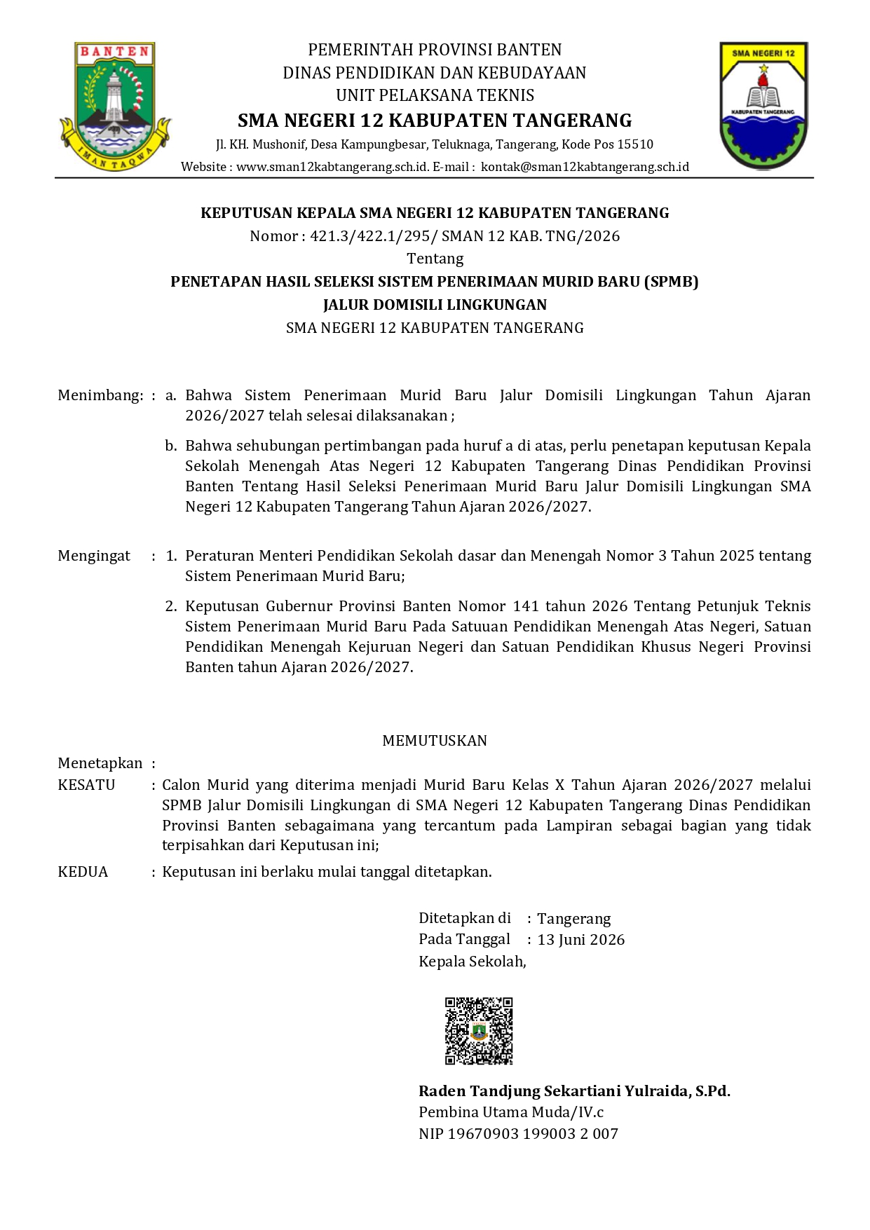 SK SPMB JALUR DOMISILI LINGKUNGAN 2026 2027 signed page 0001